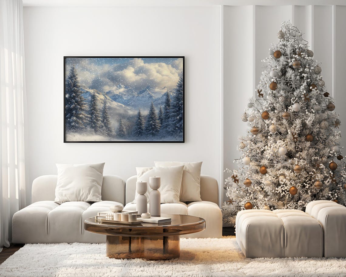 Snowy Winter Forest Mountains Falling Snow Scenic Landscape Poster - Image 2