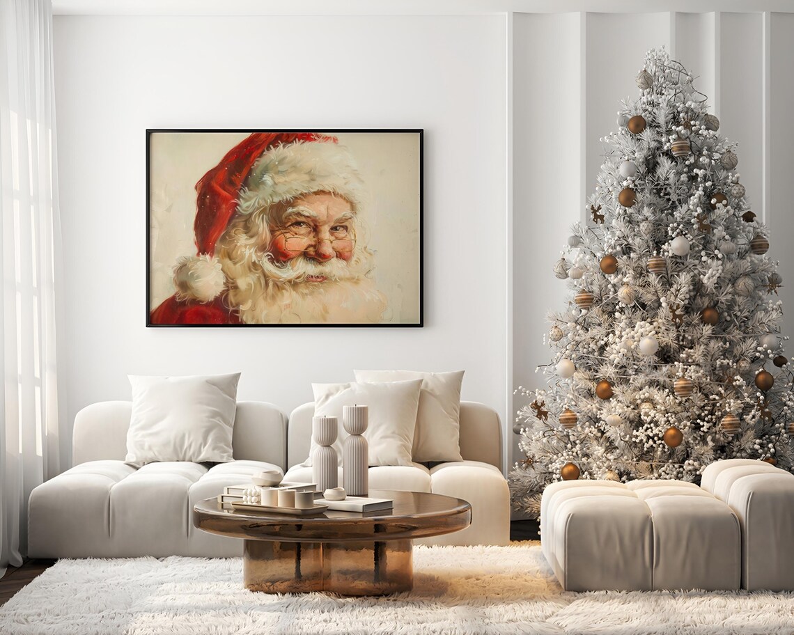 Vintage Santa Claus Portrait Classic Christmas Oil Painting Poster - Image 2