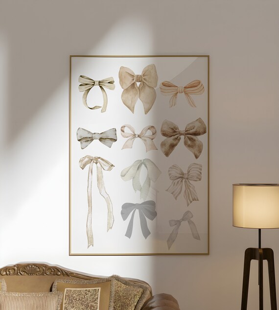 Neutral Watercolor Ribbon Bows Grid Elegant Nursery Wall Poster