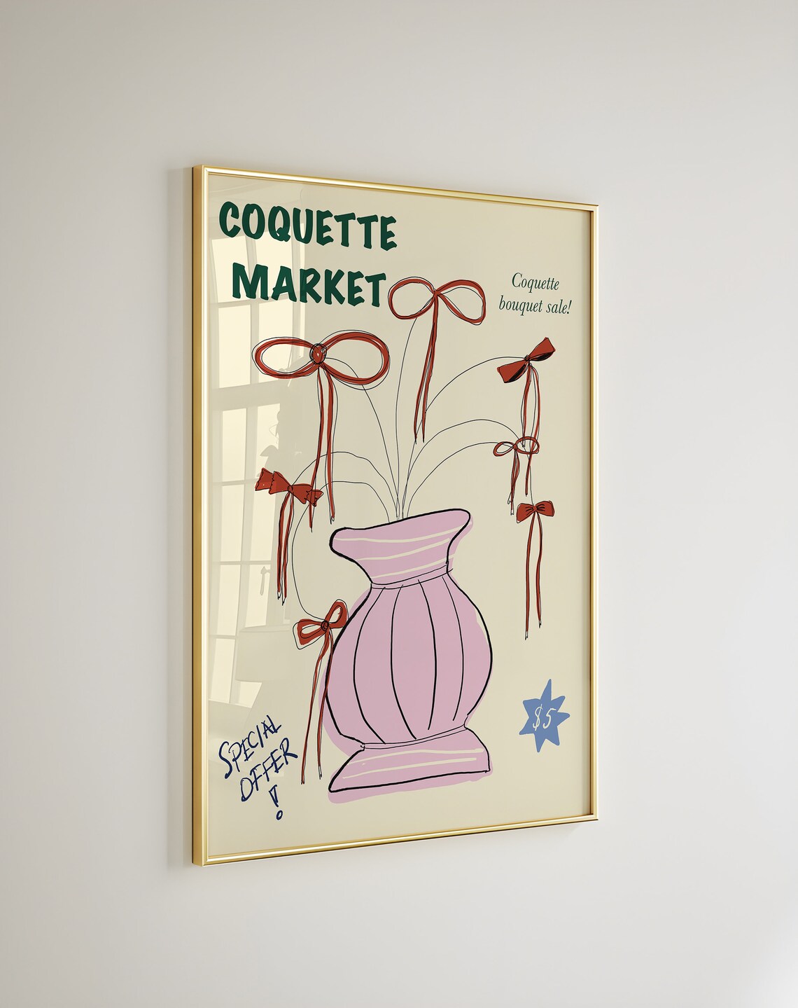 Coquette Market Red Bow Bouquet Pink Vase Special Offer Poster - Image 2