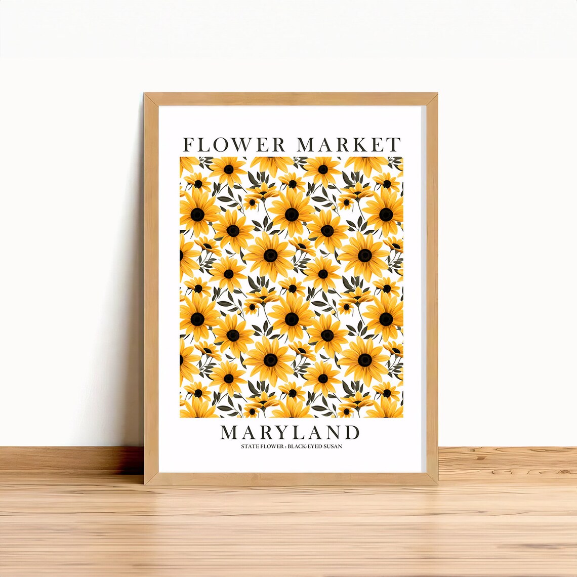 Maryland Flower Market Black Eyed Susan Botanical Floral Art Poster