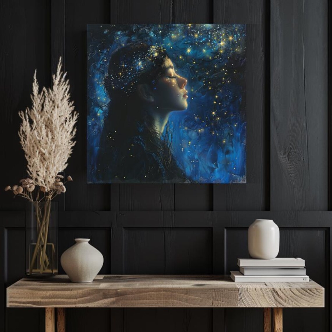 Celestial Woman with Stars in Her Hair Deep Blue Night Sky Poster - Image 3