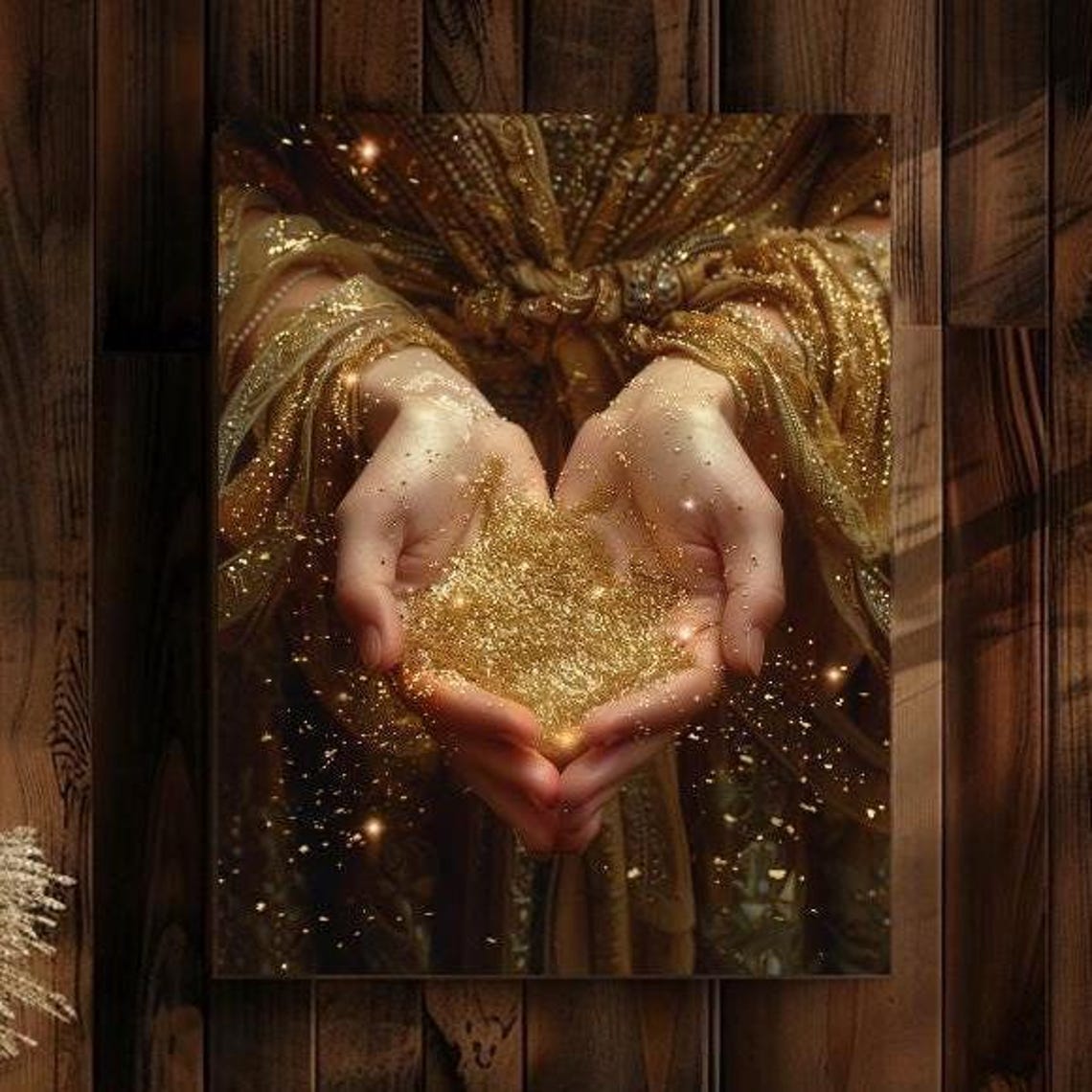 Hands Cupping Golden Stardust Magical Glitter Fantasy Love Art Poster - Image 3