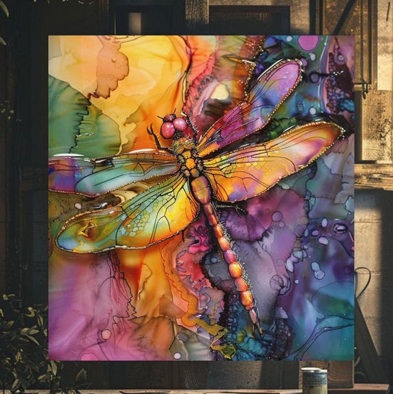 Mystical Iridescent Colorful Dragonfly Wall Art Whimsical Dragonfly Gift Fantasy Wall Art Decor Dreamy Art