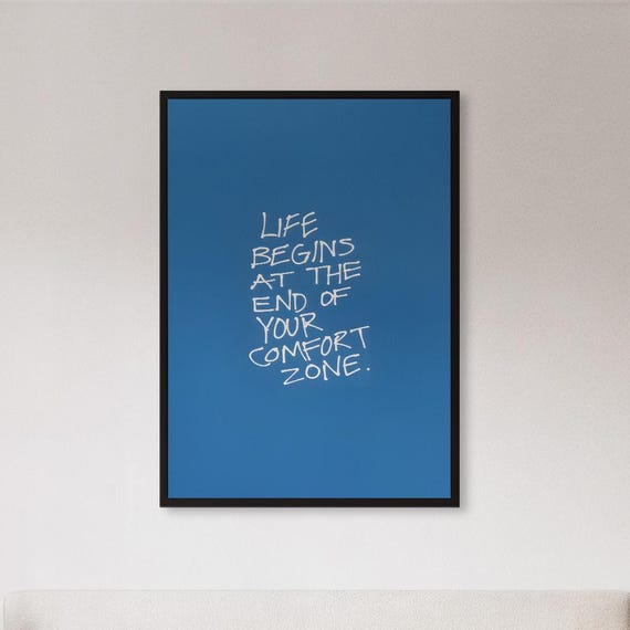 Framed Motivational Comfort Zone Quote Print Minimal Blue Wall Art Inspirational Poster For Office Gift Entrepreneur Or Student Room