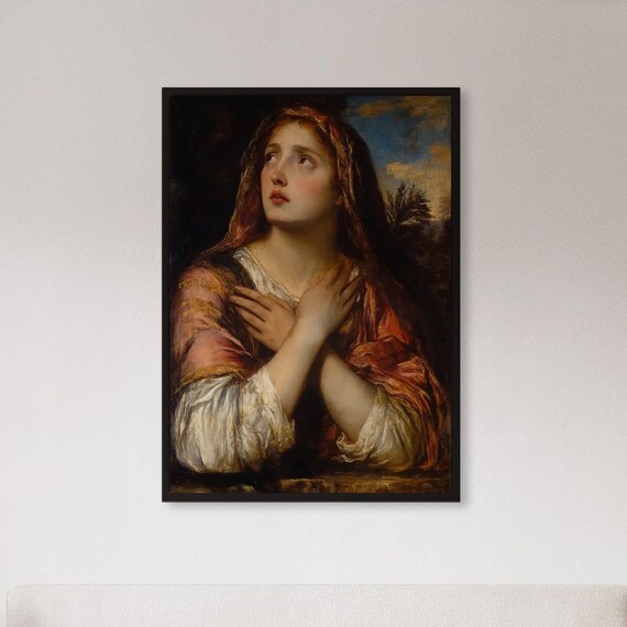 Framed Classical Woman Portrait Wall Art Print Renaissance Inspired Religious Painting Vintage Gift For Her Or Elegant Old Master Decor