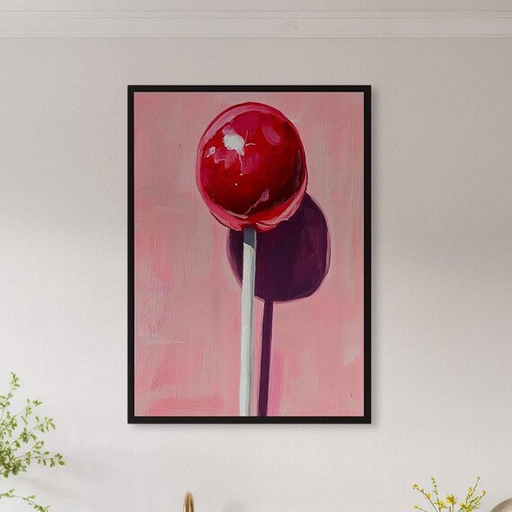 Giant Glossy Red Lollipop On Pink Sweet Pop Art Candy Poster