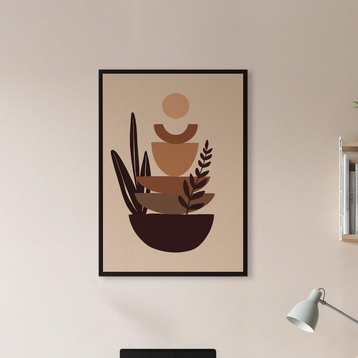 Earthy Boho Geometric Botanical Abstract Arch Leafy Plant Poster