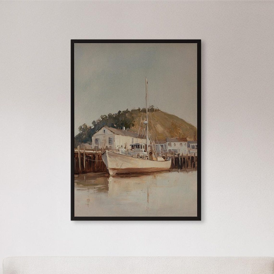 Neutral Harbor Boat Dock Vintage Coastal Seaside Painting Poster