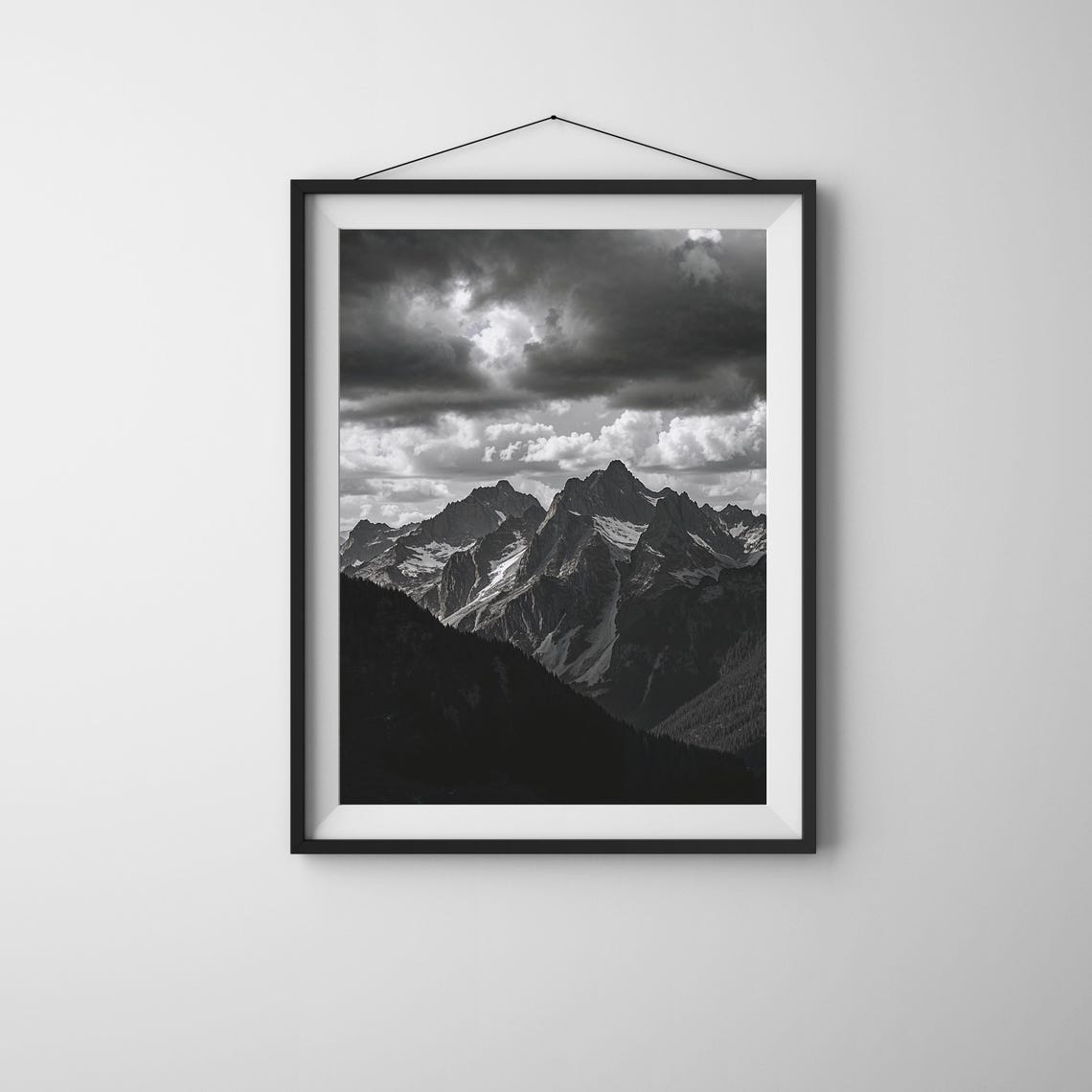 Black and White Dramatic Mountain Peaks Landscape Photo Art Poster