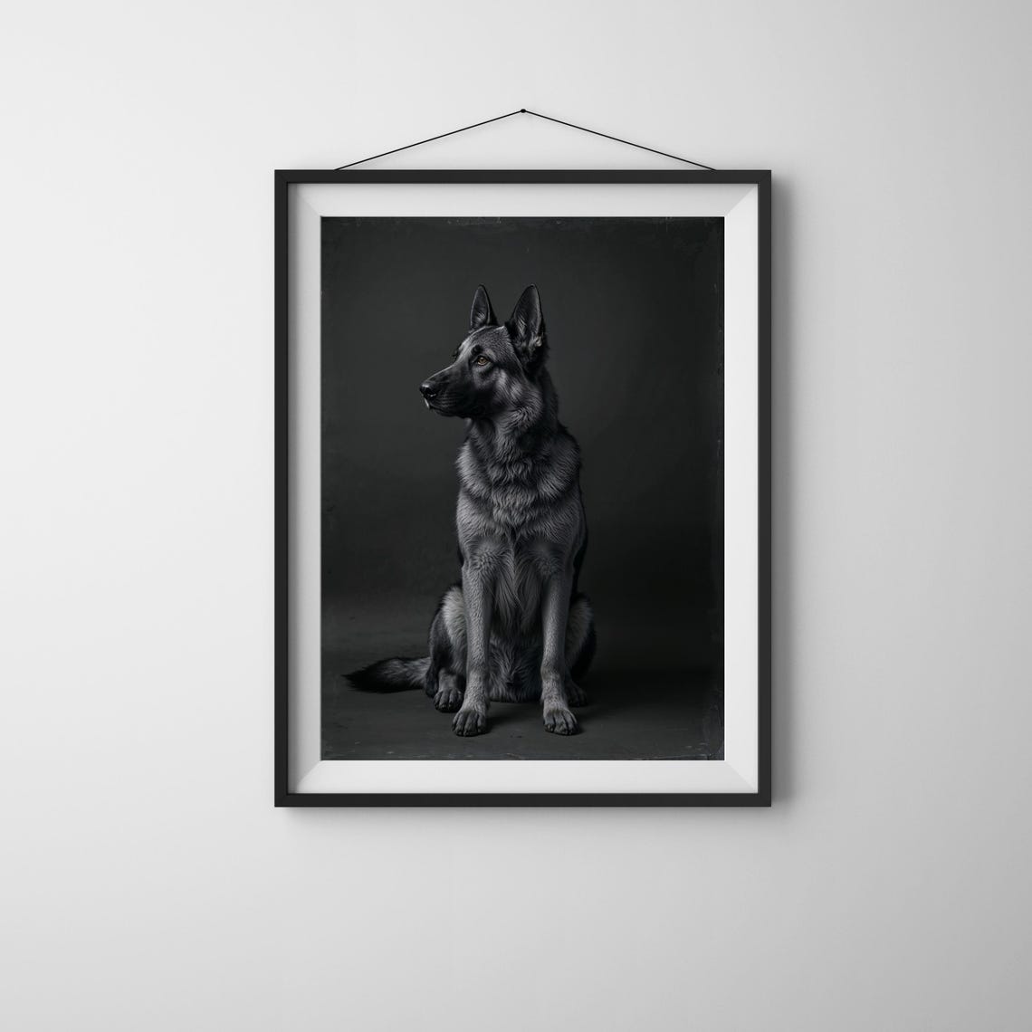 Black And White German Shepherd Portrait Moody Vintage Dog Poster