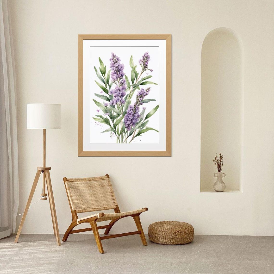 Lavender Herb Wall Art Watercolor Botanical Print Minimalist Kitchen Decor Instant Png