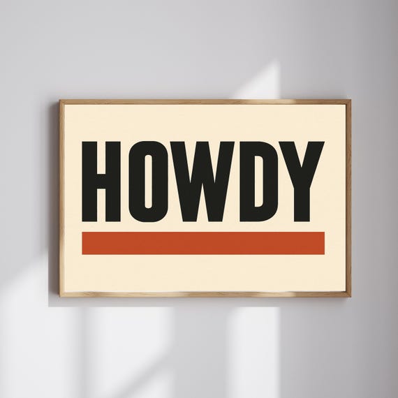 Howdy Wall Art Print Western Typography Rustic Cowboy Home Decor Modern Farmhouse Sign