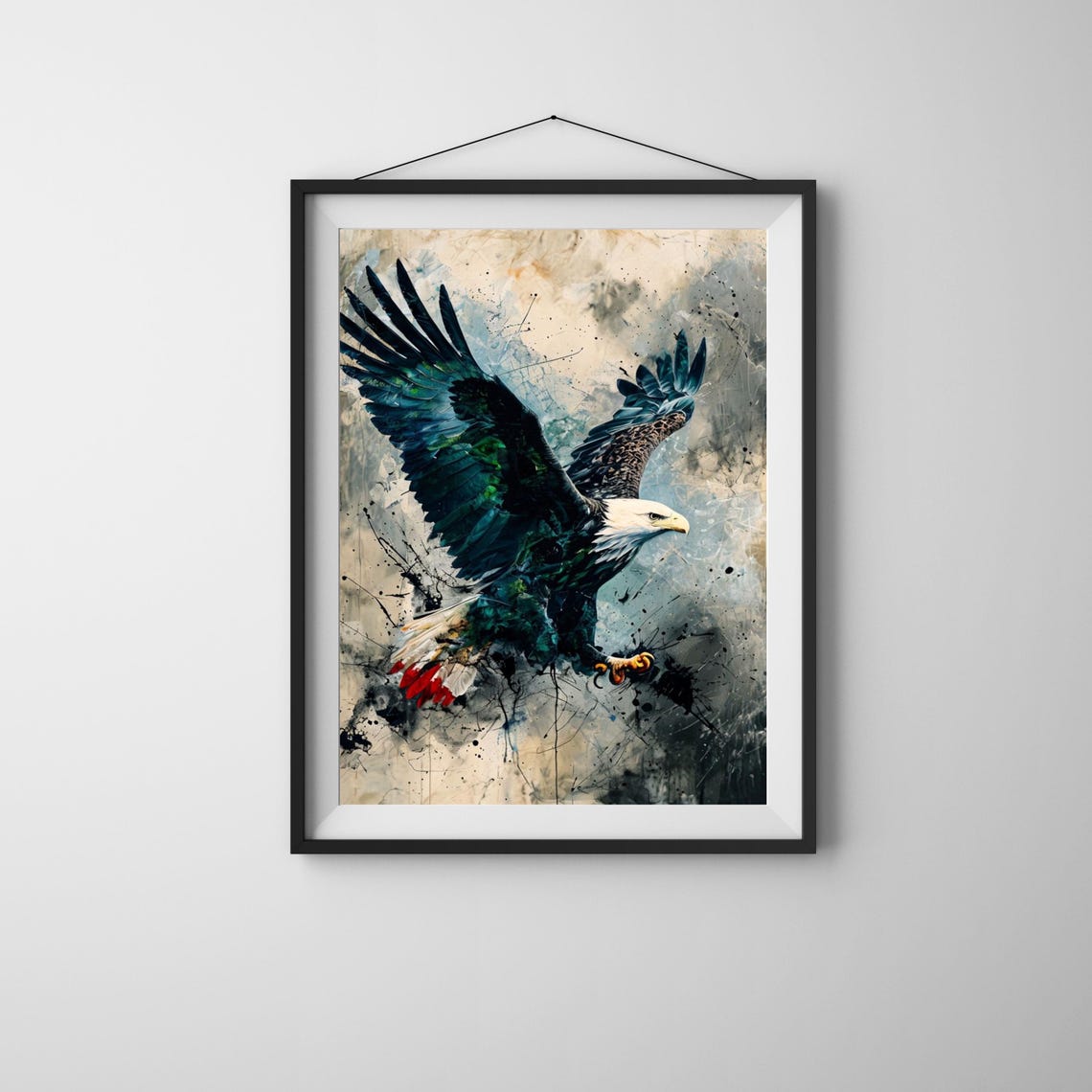 Majestic Bald Eagle Abstract Wall Art Dynamic Splash Ink Style Poster Instant
