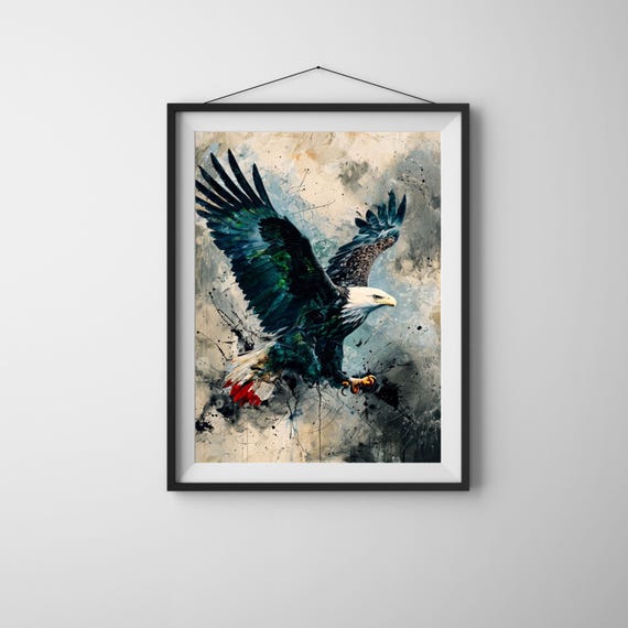 Majestic Bald Eagle Abstract Wall Art Dynamic Splash Ink Style Poster Instant