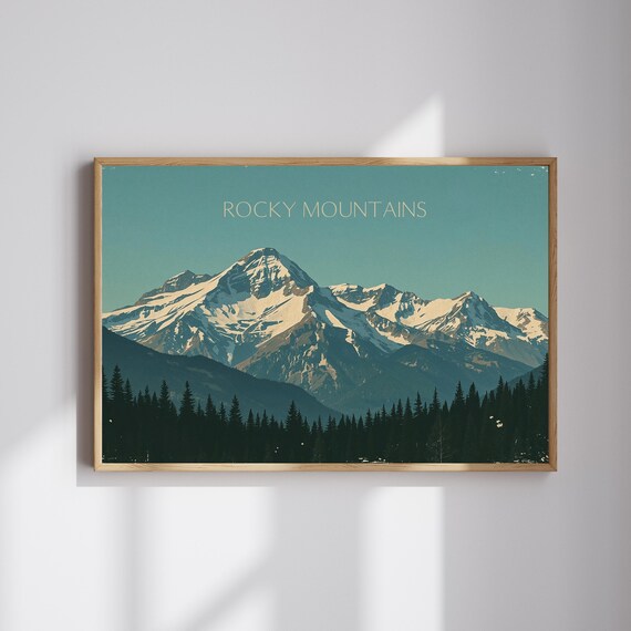 Rocky Mountains Snow Capped Peaks Vintage Pine Forest Photo Poster