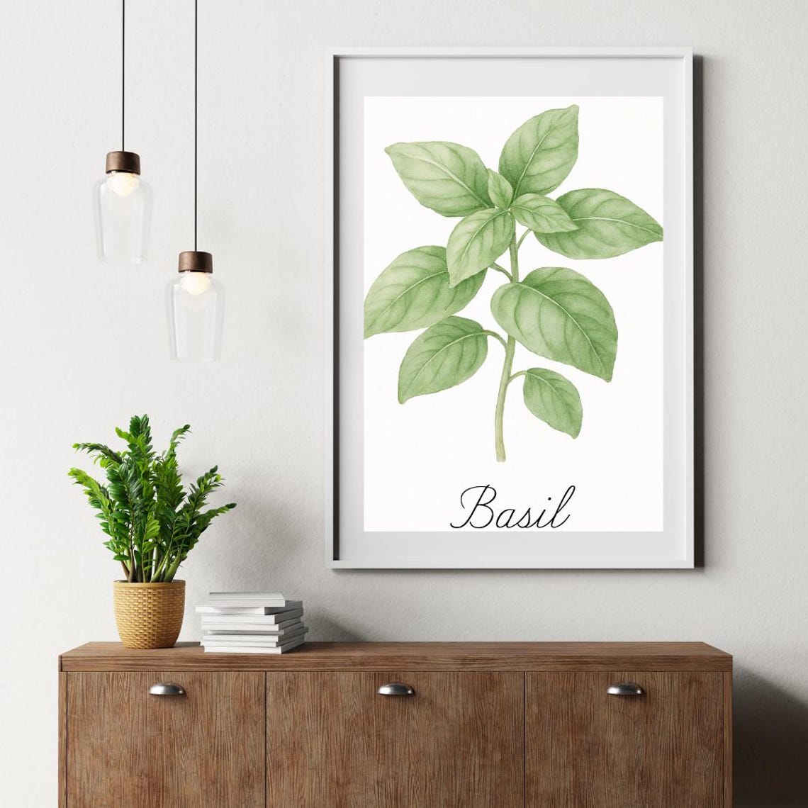 Basil Herb Watercolor Botanical Kitchen Minimalist Art Poster