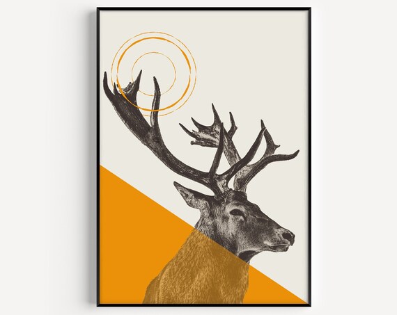 Stag Print Wall Art Stag Art Print Stag Wall Art Art Print Orange Print Print Modern Art Wall Art Print