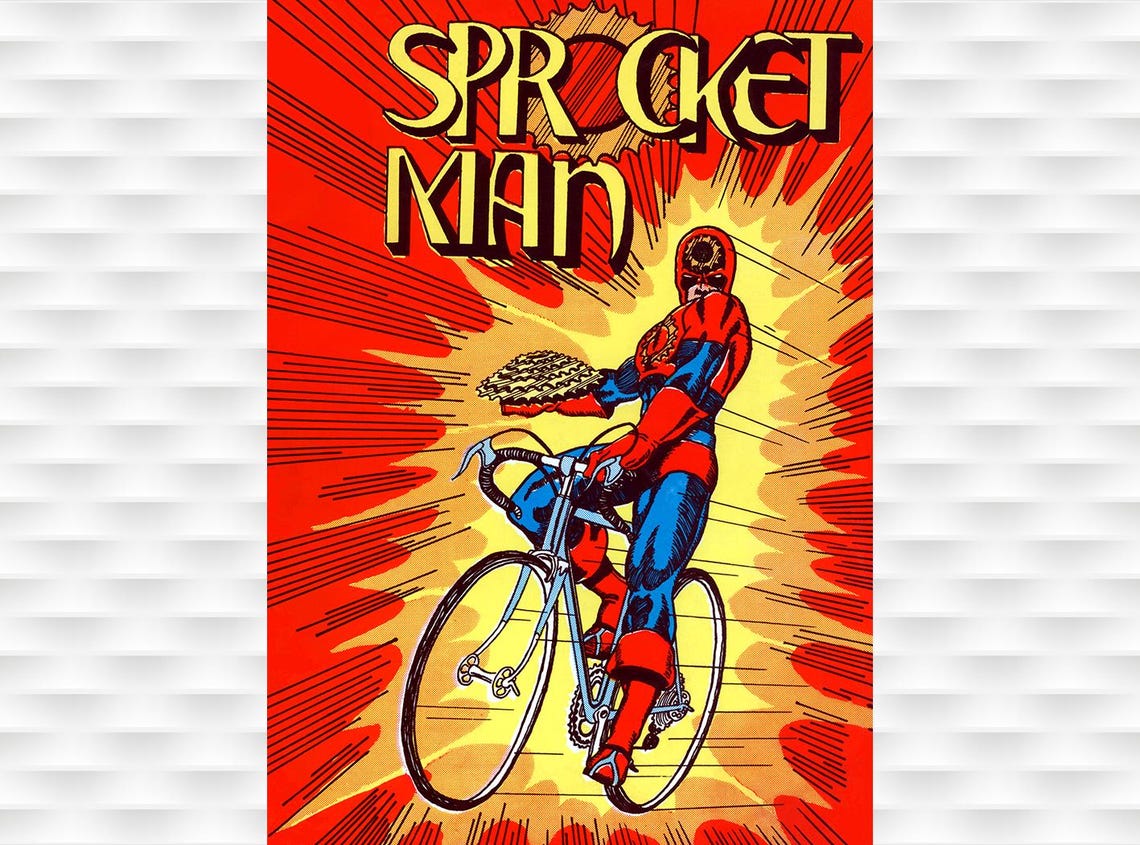 Sprocket Man Comic Superhero Cycling Bicycle Red Suit Poster