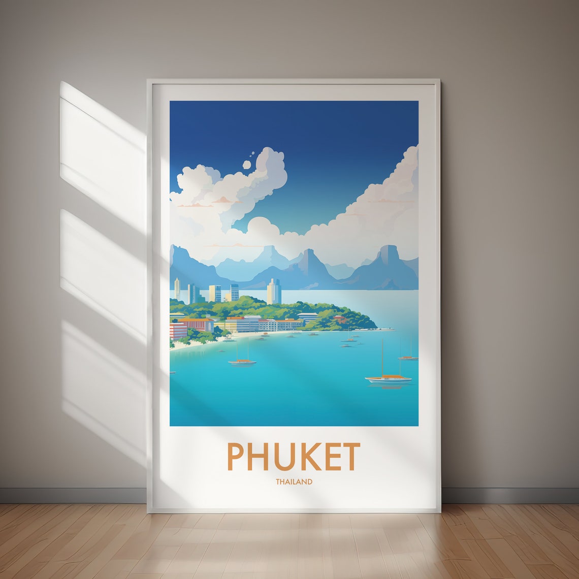 Phuket Thailand Turquoise Bay Sailboats Mountain View Poster