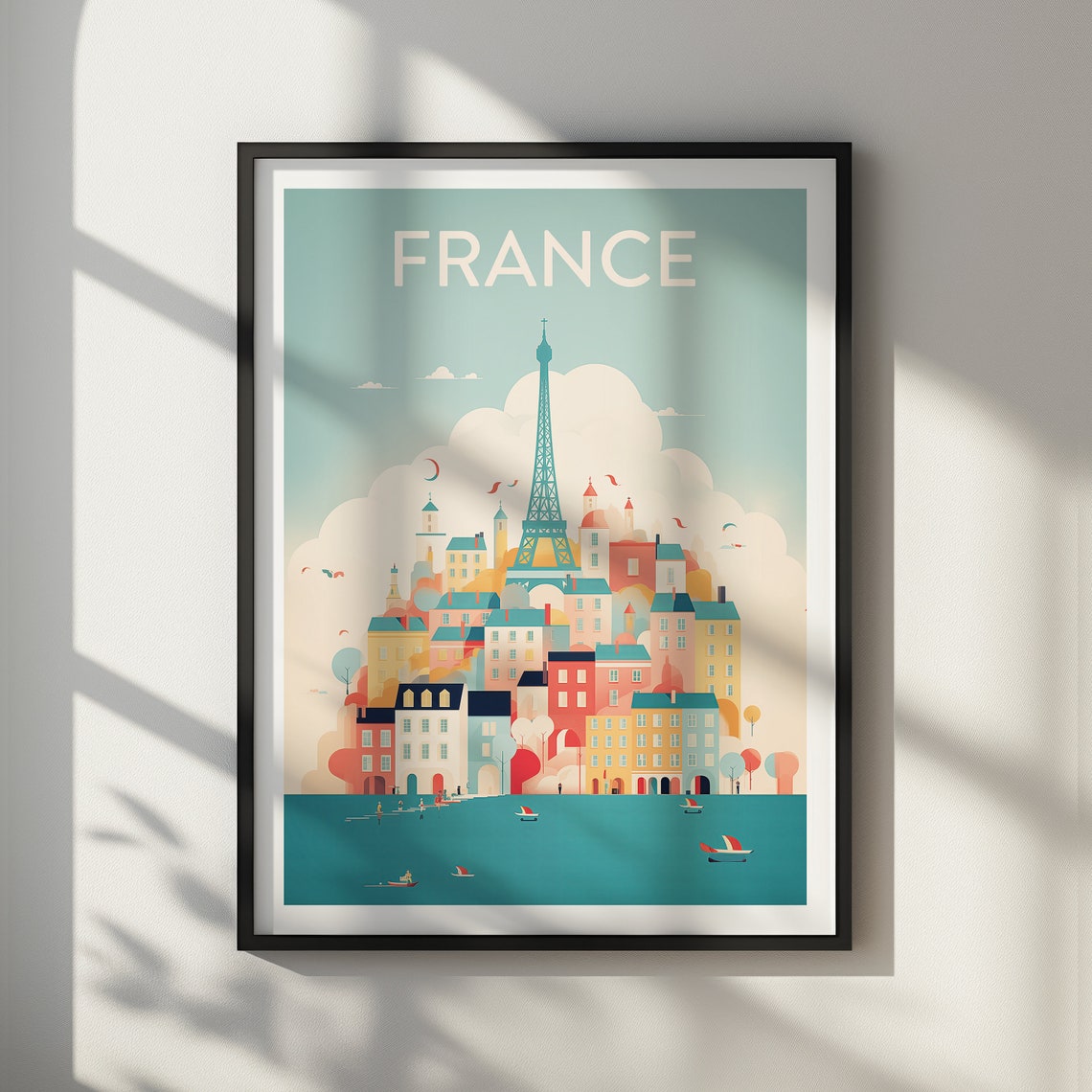 France Paris Eiffel Tower Seaside Town Pastel Dream Travel Poster