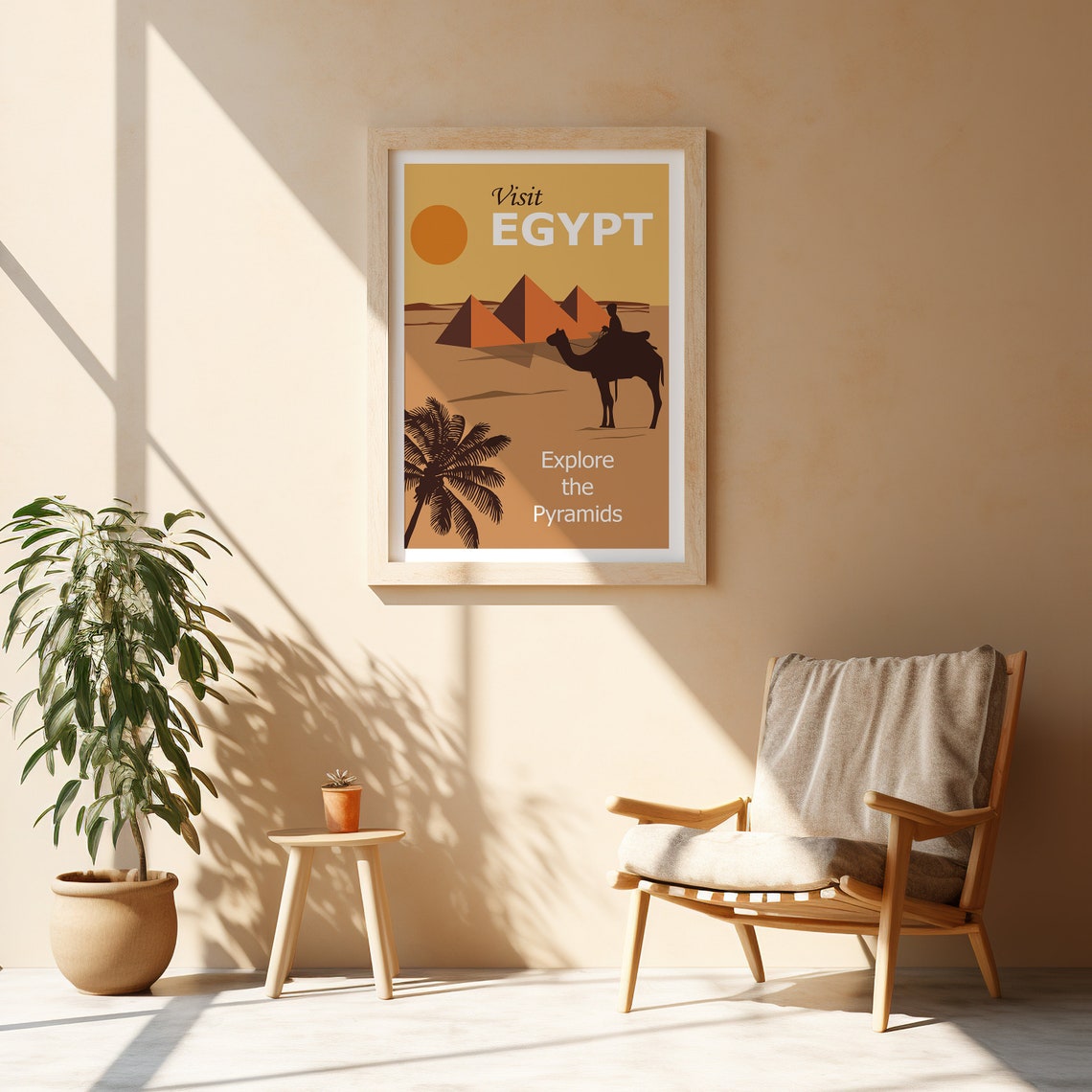 Visit Egypt Explore the Pyramids Camel Golden Desert Sunset Poster - Image 2