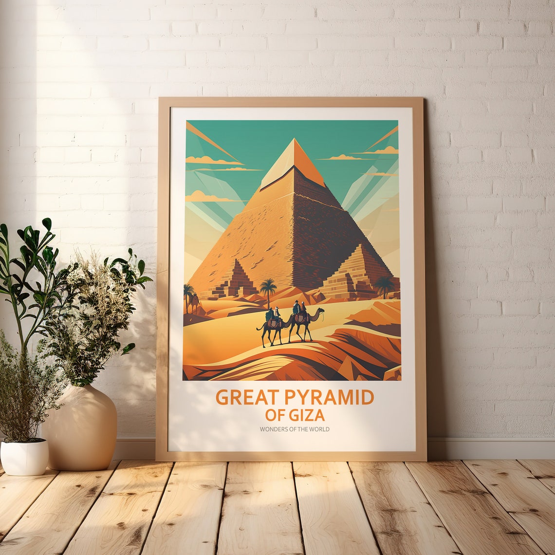 Great Pyramid of Giza Egypt Camel Caravan Desert Sunset Poster