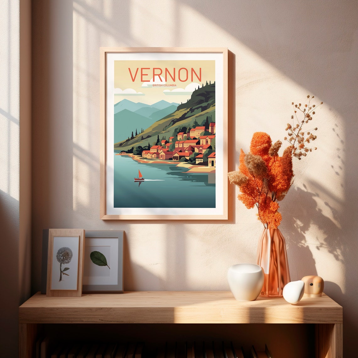 Vernon British Columbia Lakeside Town Sailboat Travel Poster - Image 2