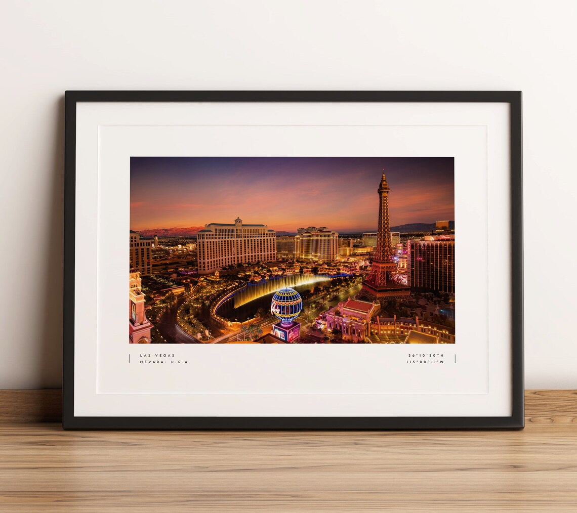 Las Vegas Coordinates Travel Poster, Black And White