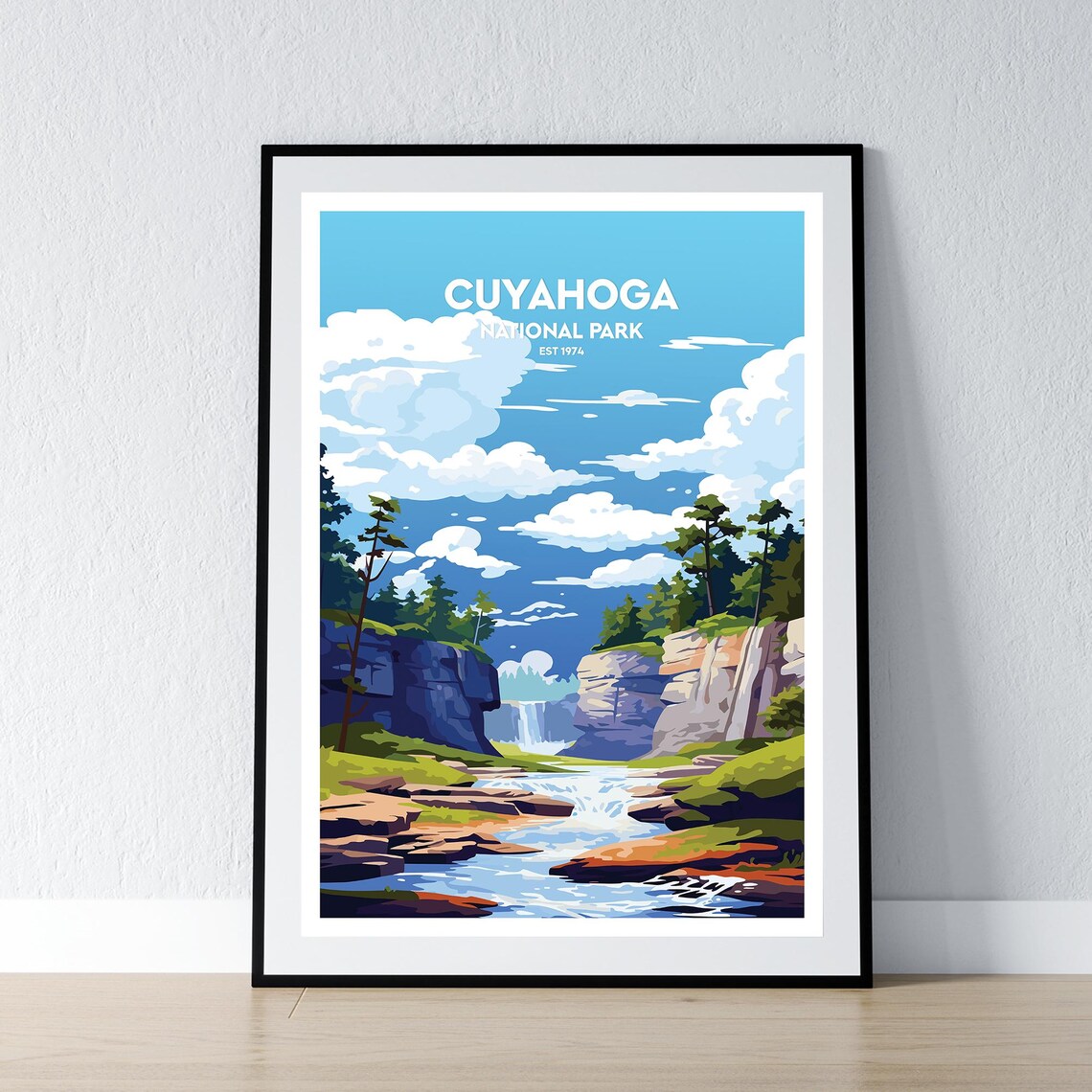 Cuyahoga National Park River Falls Vintage Travel Art Poster