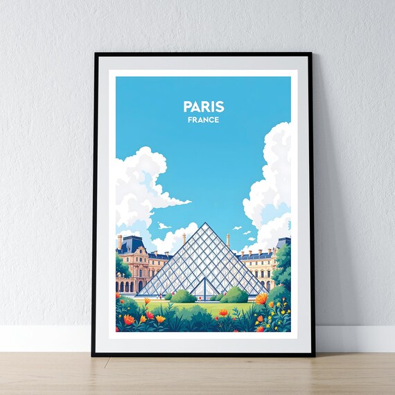 Paris Poster Louvre Print Wall Art Gift Travel France French Home Decor Illustration