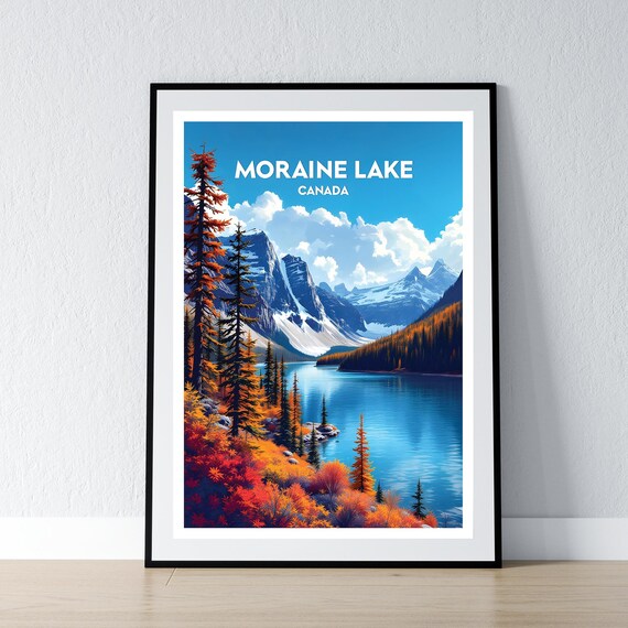 Moraine Lake Canada Autumn Foliage Travel Poster Banff Mountain Art