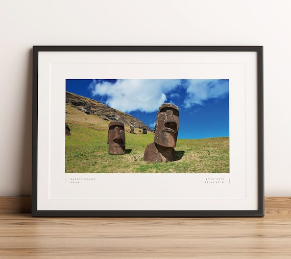 Easter Island Coordinates Art Print, Black And White