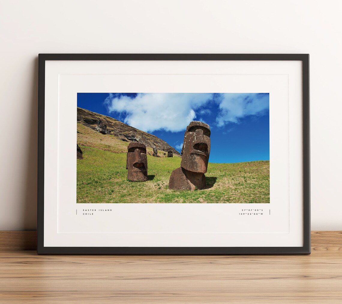 Easter Island Coordinates Art Print, Black And White