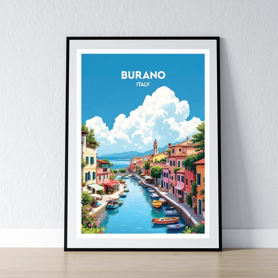 Burano Poster Venice Print Wall Art Gift Italy Travel Home Decor Illustration