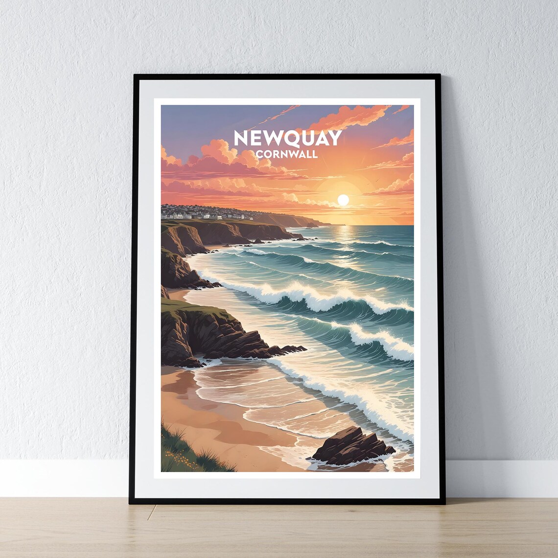Newquay Poster, Cornwall Fistral Beach Travel Art