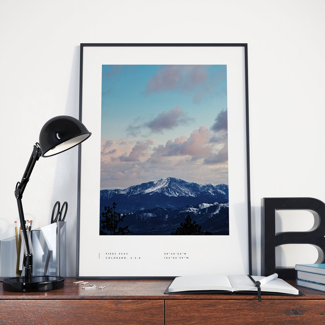 Pikes Peak Colorado Mountain Photo Coordinates Travel Wall Print