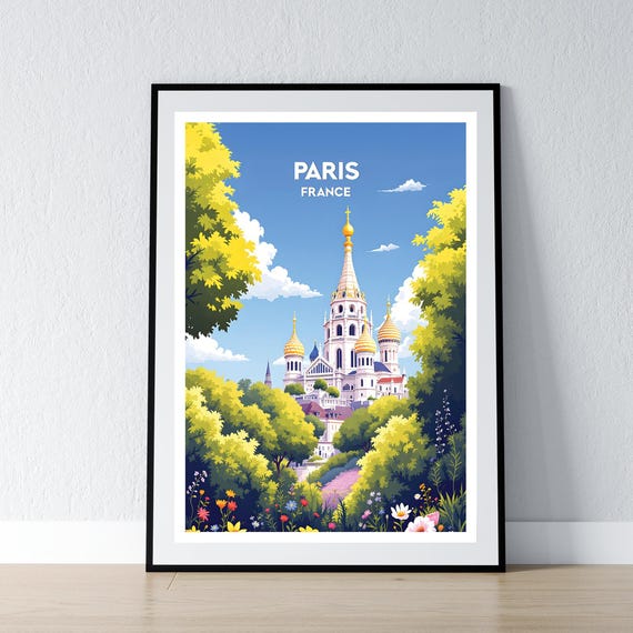 Paris Poster Sacre Coeur Print Church Wall Art Gift Travel France French Home Decor Illustration