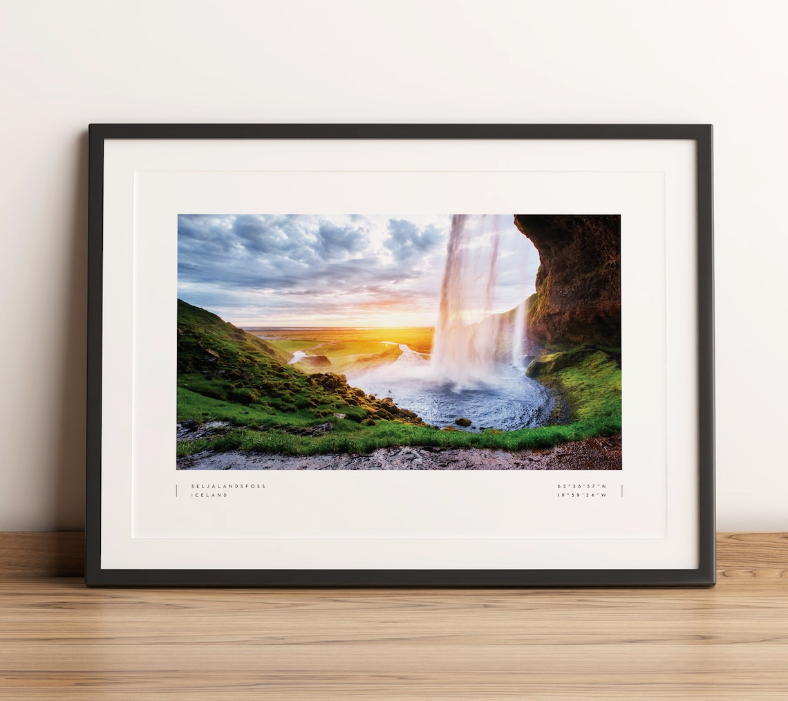 Seljalandsfoss Iceland Travel Poster, Waterfall Art