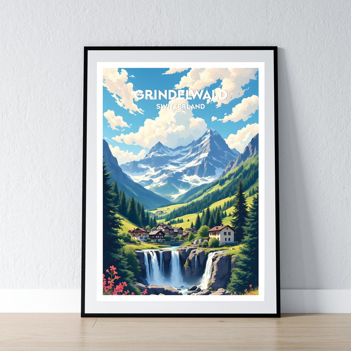 Grindelwald Poster Switzerland Print Swiss Wall Art Gift Travel Home Decor Illustration
