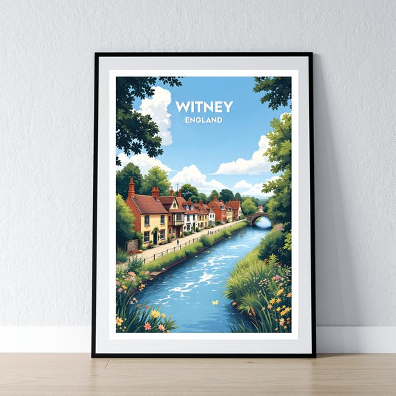 Witney Poster Oxford Print English Wall Art Gift Travel British Home Decor Illustration