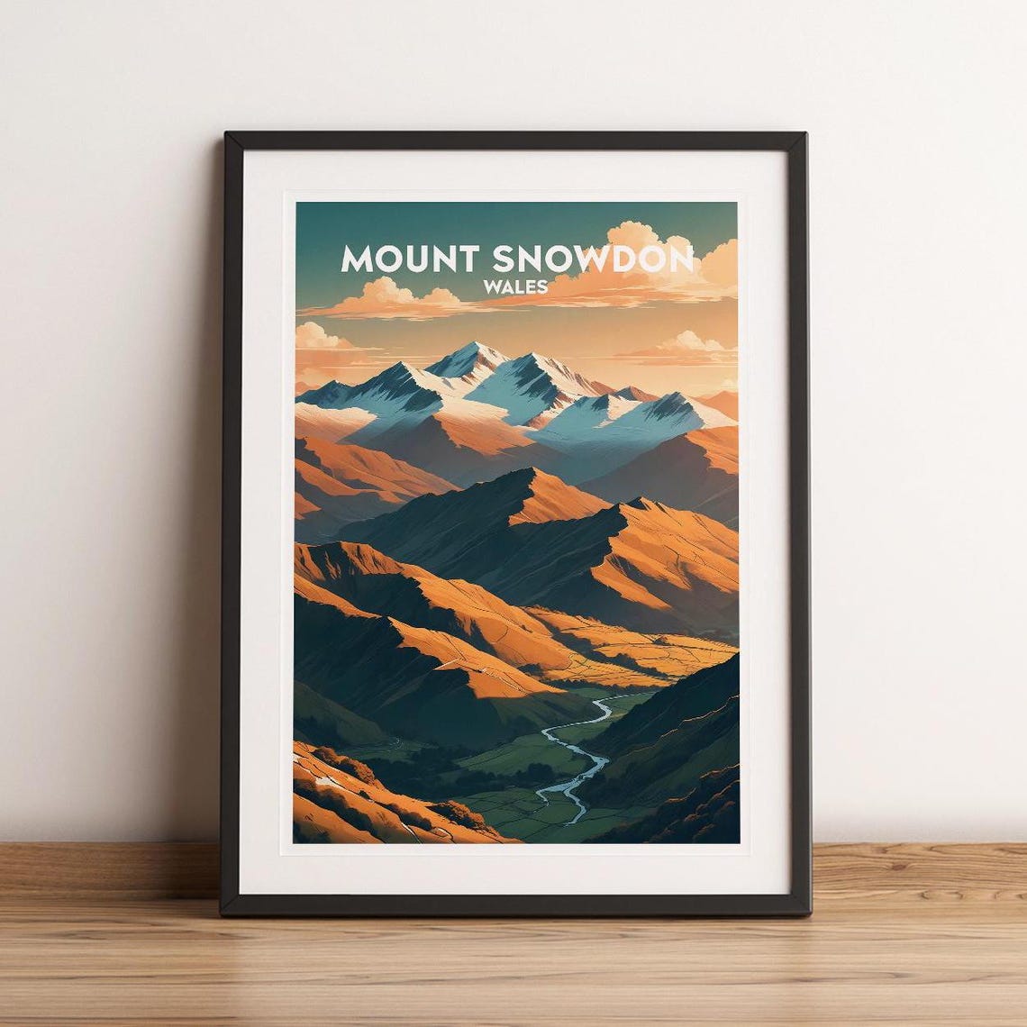Mount Snowdon Wales Peak Golden Sunset Scenic Travel Art Poster