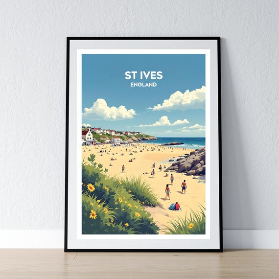 St Ives Poster Cornwall Print England Wall Art Gift Travel British Home Decor Illustration