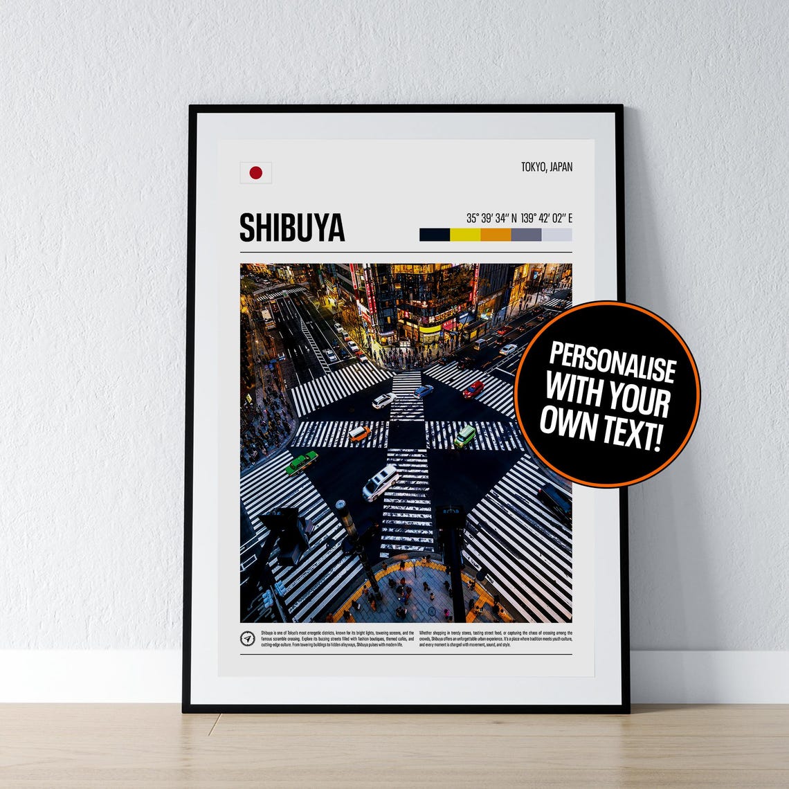 Shibuya Tokyo Japan Scramble Crossing Night Photo Coordinates Poster