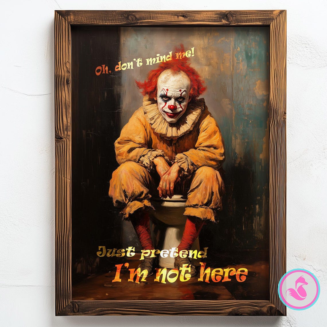 Creepy Red Haired Clown Sitting on a Toilet Funny Bathroom Poster