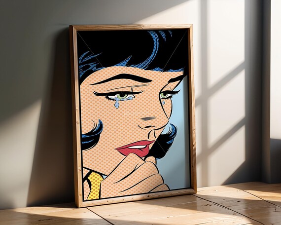Crying Woman Pop Art Vintage Comic Halftone Retro Drama Wall Art
