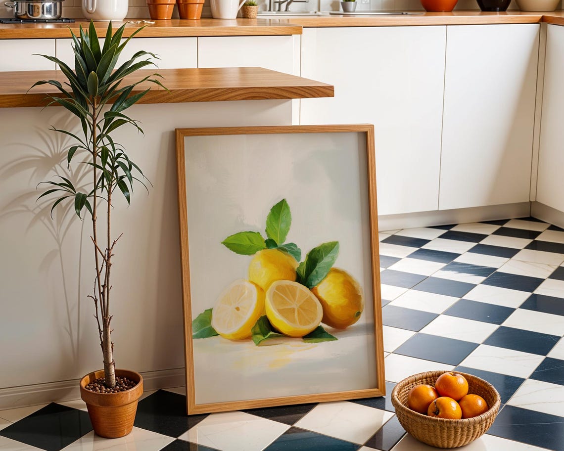 Fresh Lemon Citrus Botanical Bright Yellow Kitchen Art Poster
