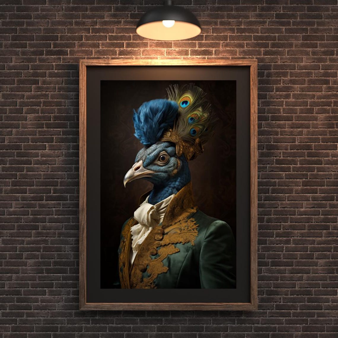 Peacock In Green Rococo Coat With Feathered Headpiece Portrait Poster
