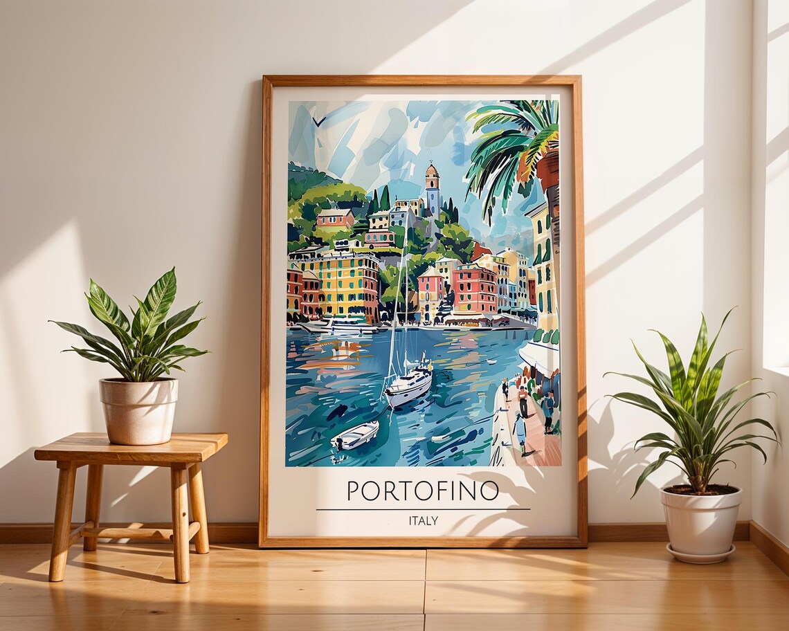 Portofino Italy Harbor Italian Riviera Village Scene Art Poster