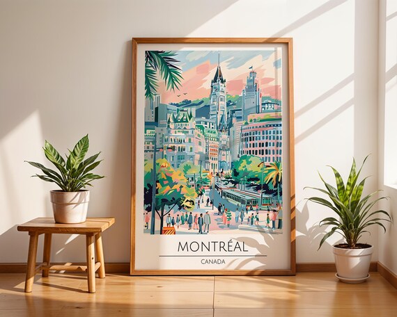 Montreal Canada Colorful Cityscape Street Scene Travel Art Poster